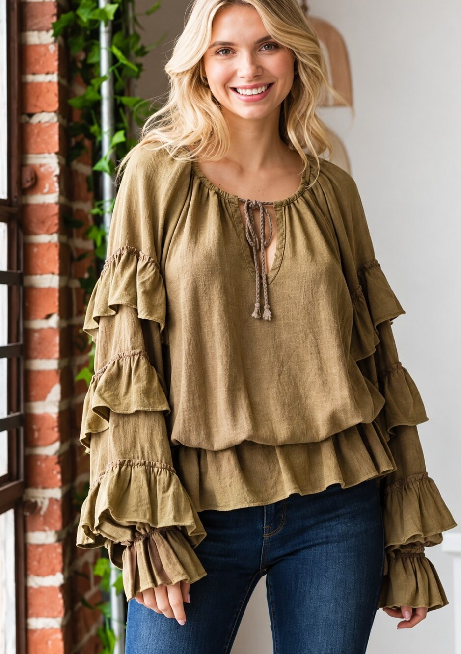 #2038 Oli & Hali Free Spirit Ruffle Top – Coffee